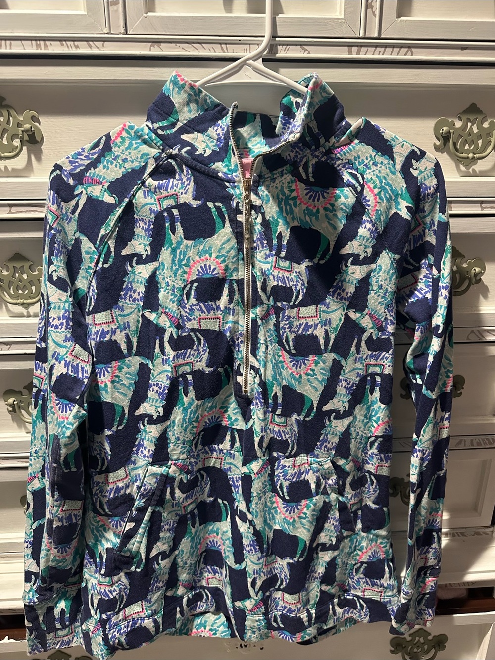 Lilly Pulitzer Elephant Print 1/4 Zip Pullover Sweatshirt Size Small
